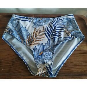 Shein Bikini Bottoms Blue/Gold Tropical Print Size Medium